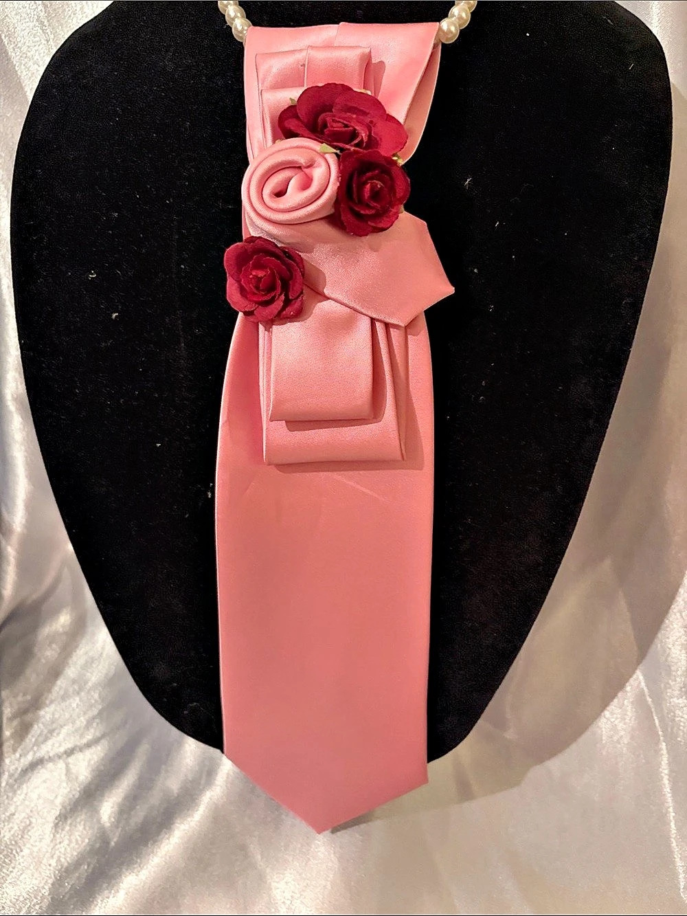 Floral Pink & Red Statement Necklace Tie Like New